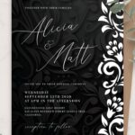 Black Wedding Invitation Template With White Floral Ornament At The