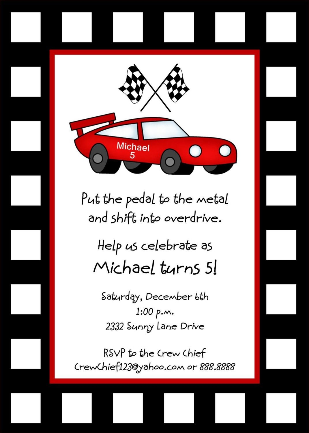 blank cars birthday invitation template
