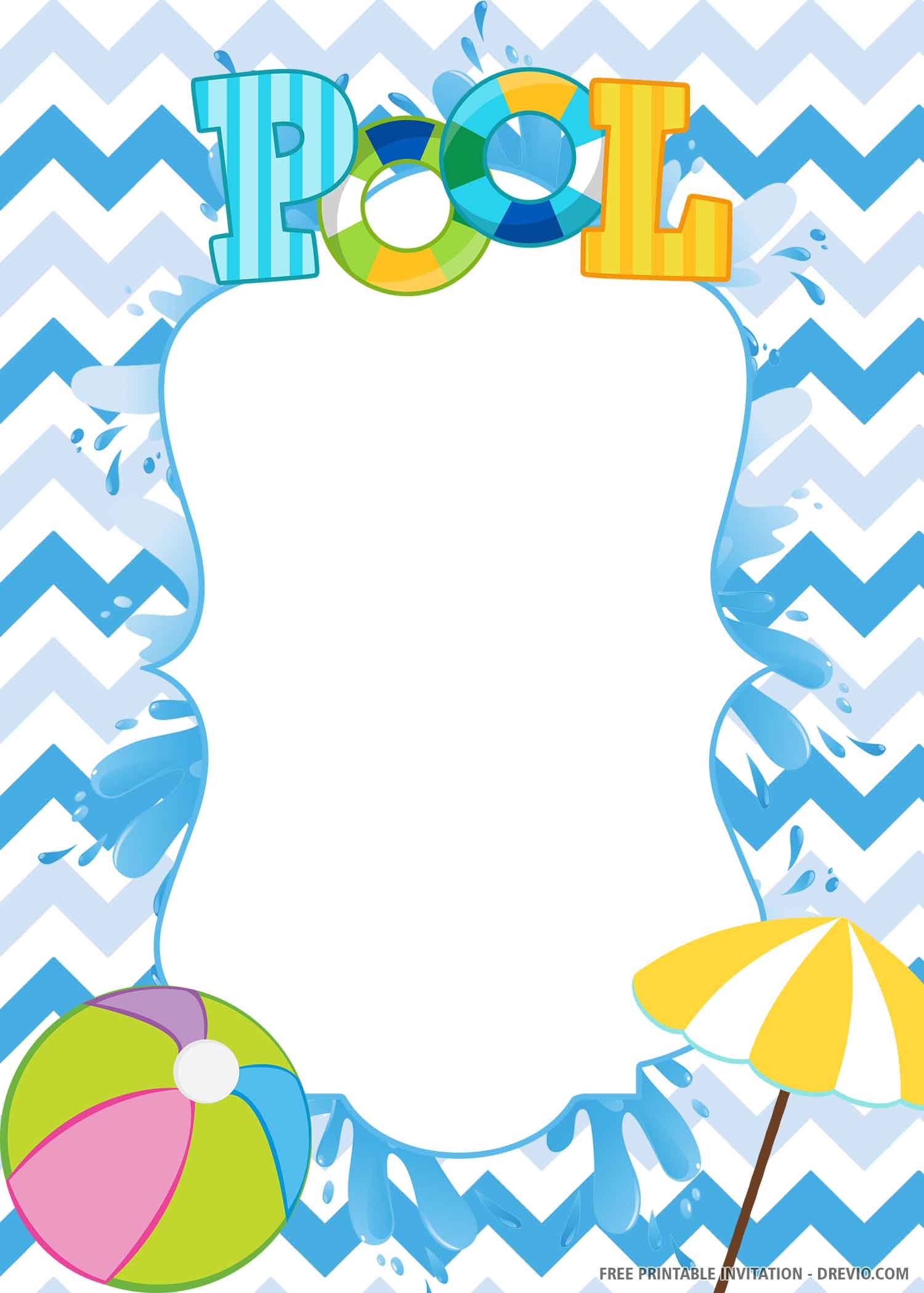 Blank Free Printable Pool Party Invitations Templates Printable Templates