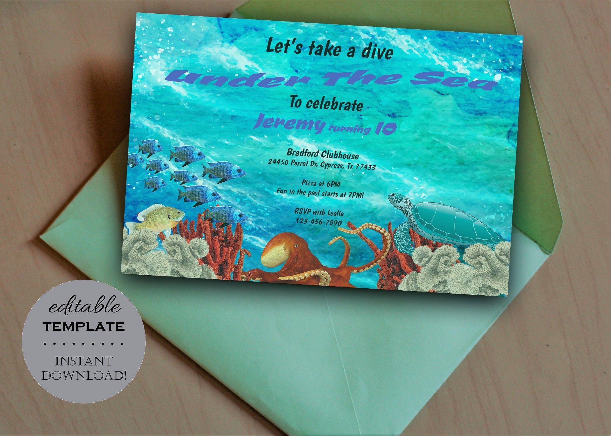 Blank Under The Sea Invitation Template Free Printable Calendars AT A 