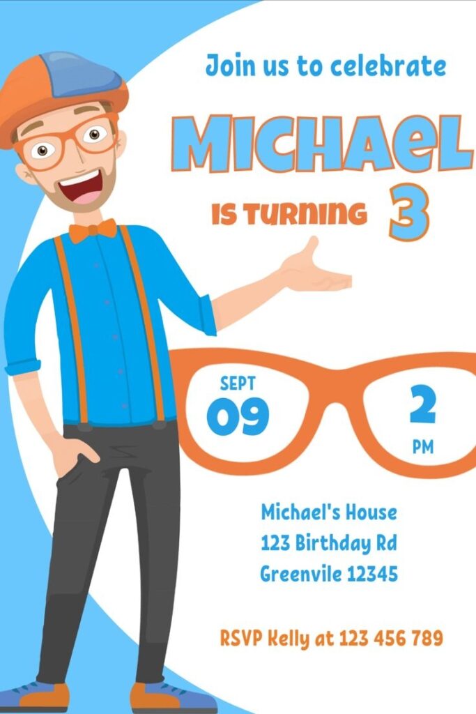 Blippi Birthday Invitation Template Canva 3 Birthday Invitation
