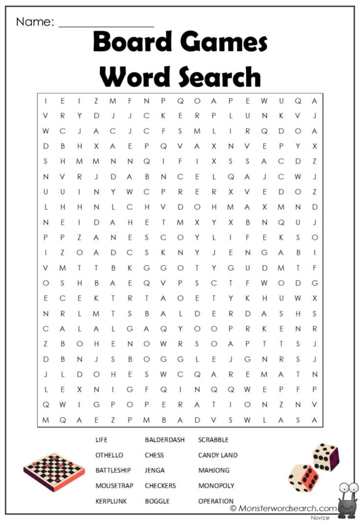 Board Games Word Search Monster Word Search Worksheets Library