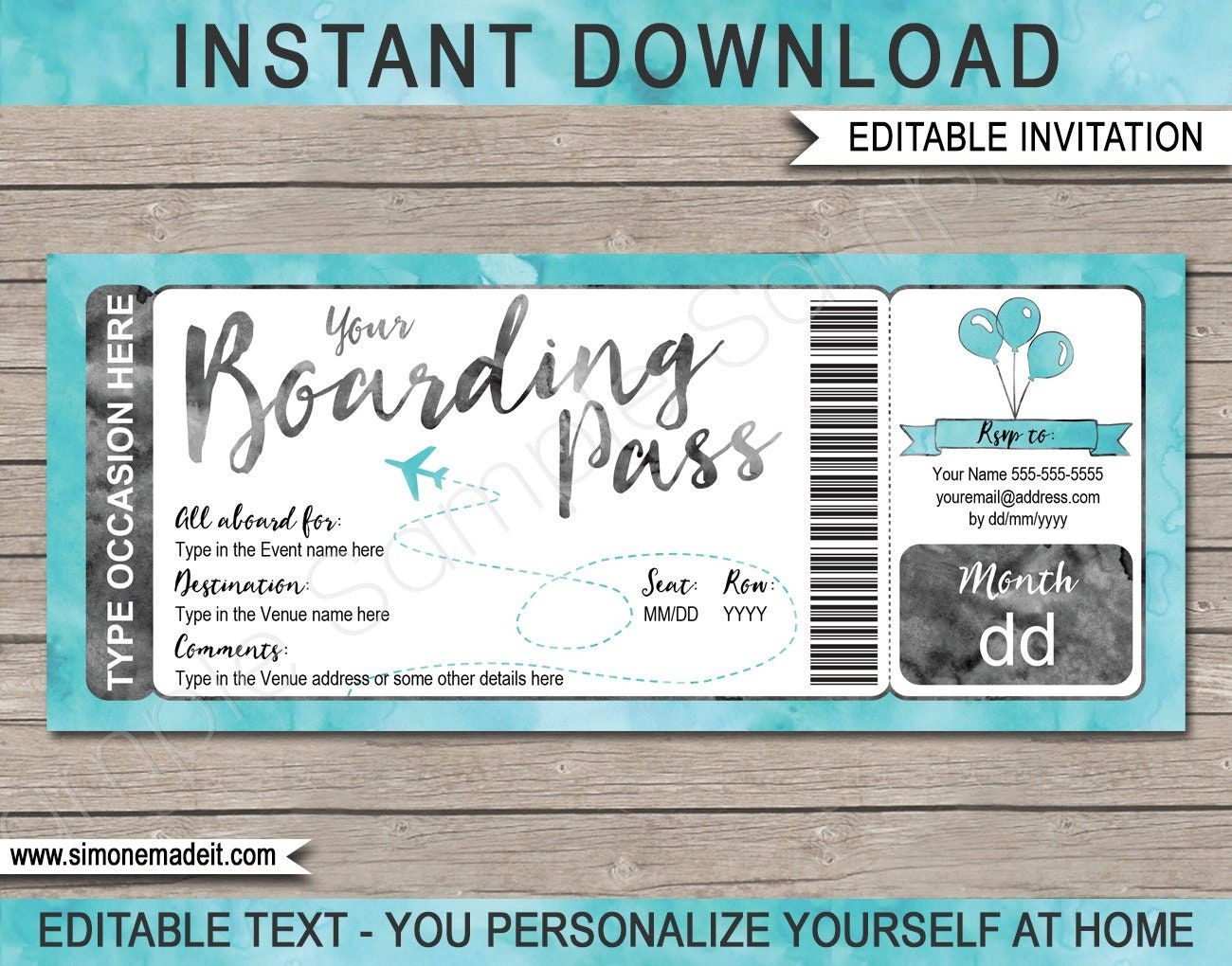 Boarding Pass Birthday Invitation Template Party Destination Event 