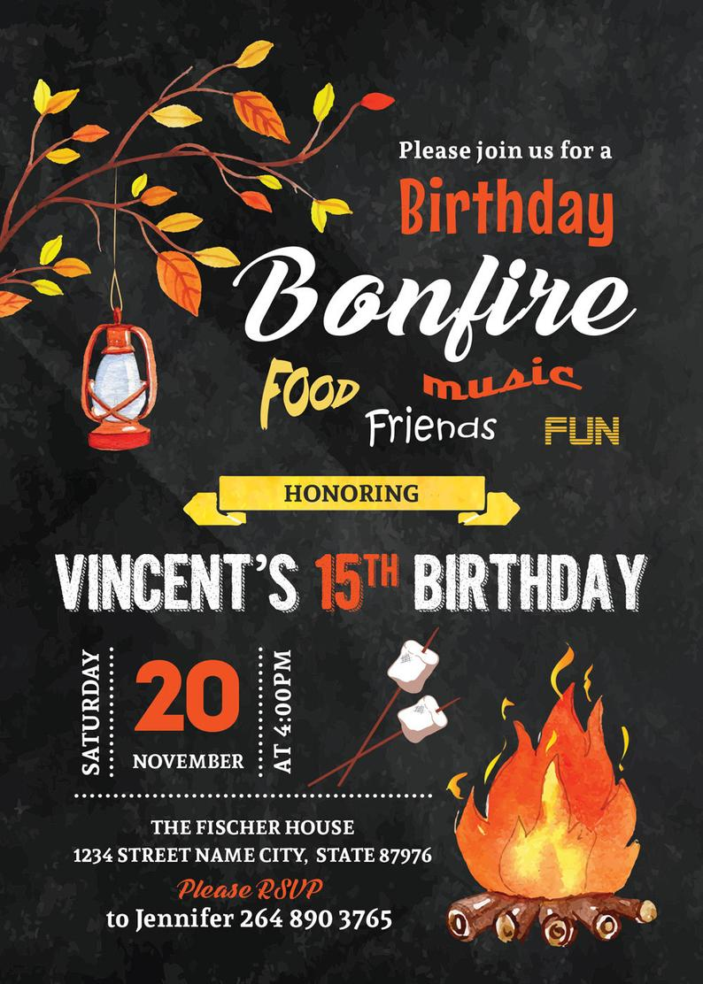 Bonfire Invitation Template Printable Calendars AT A GLANCE