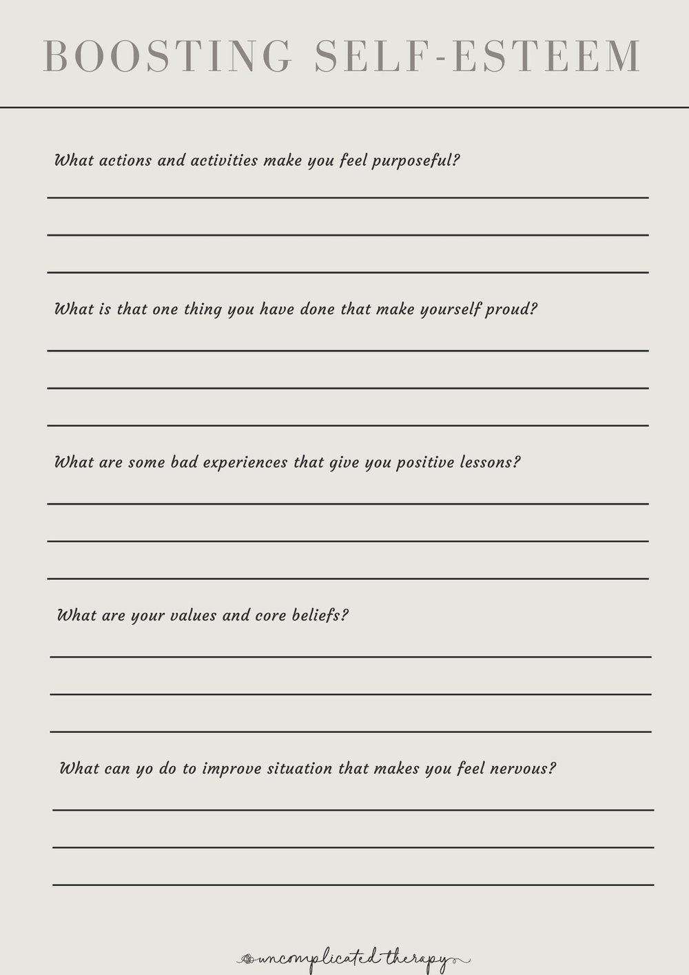 self confidence worksheet
