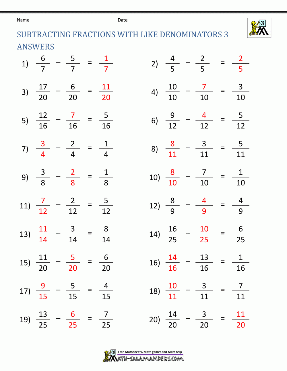 Borrowing Fractions Subtraction Worksheets Subtraction Worksheets
