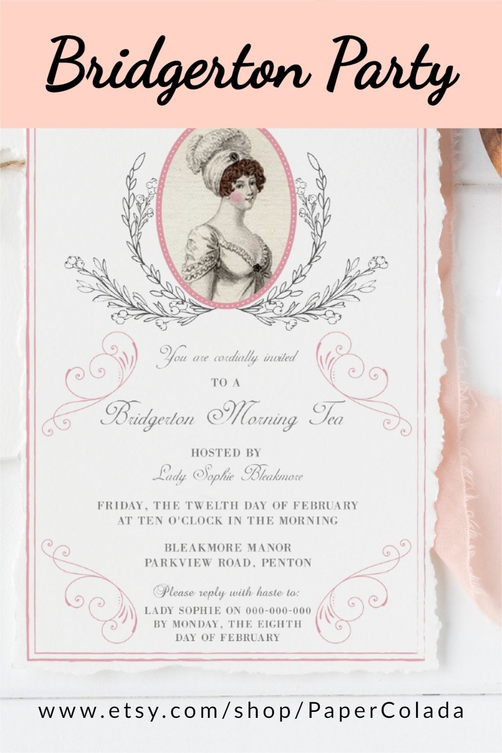 bridgerton birthday invitation template free
