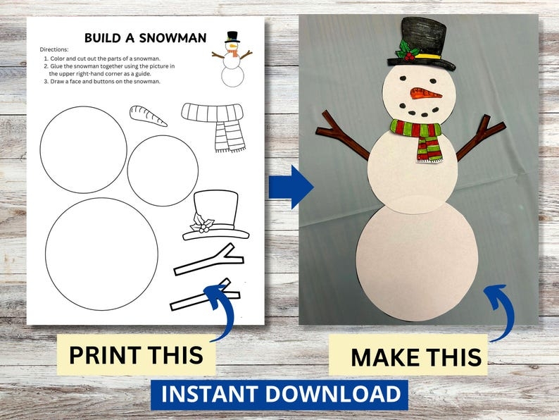 Build A Snowman Craft Printable Winter Craft For Kids Christmas Craft 