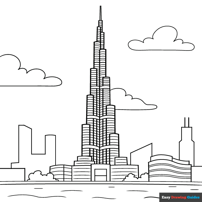 Burj Khalifa Coloring Page Easy Drawing Guides
