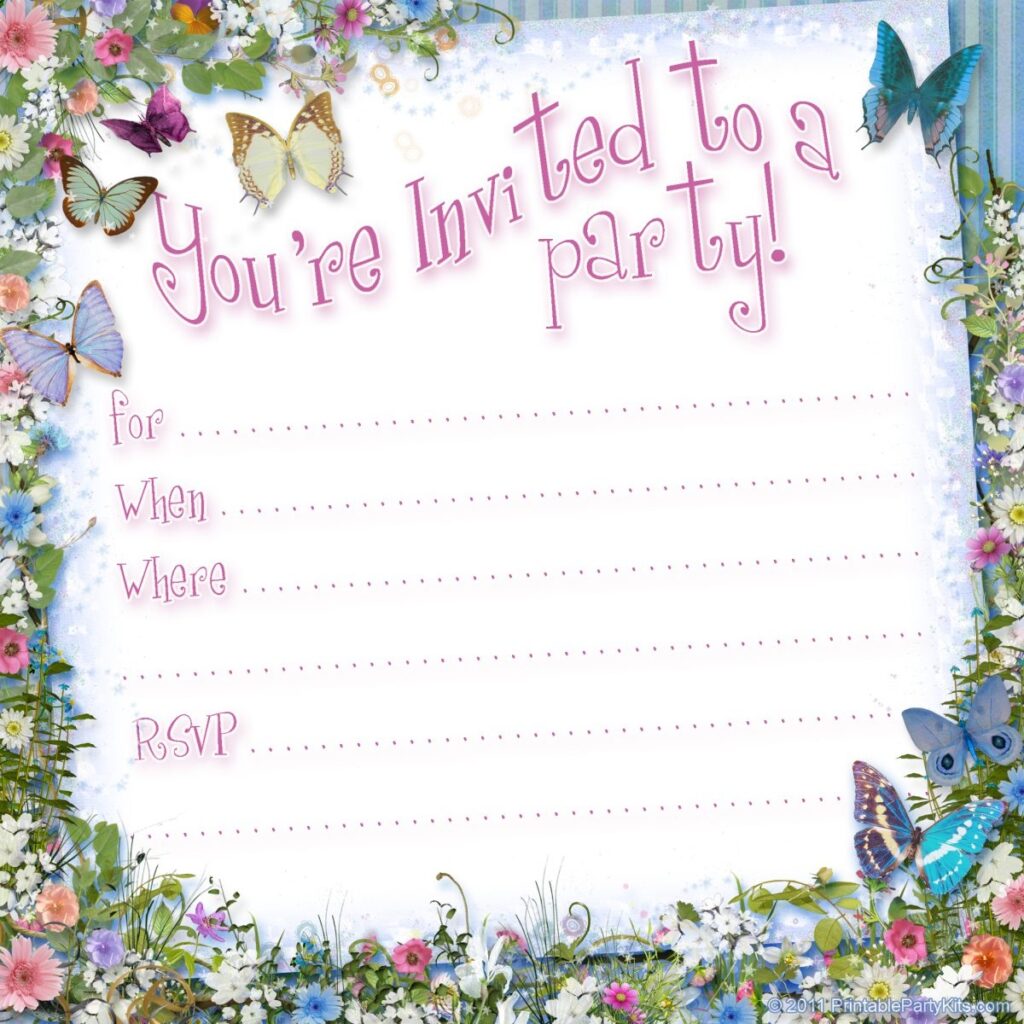 Butterfly Birthday Invitations Template FREE Printable Birthday
