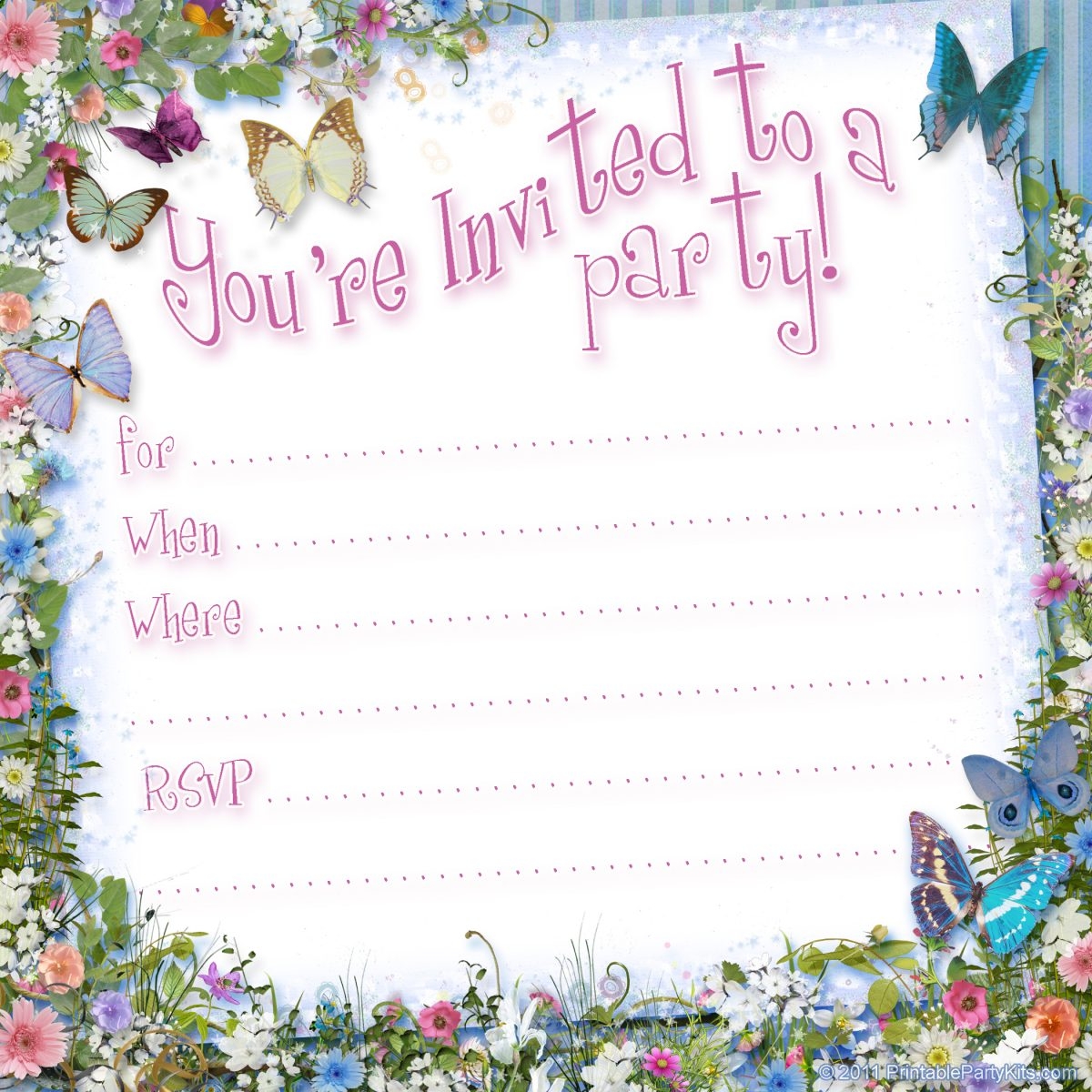 Butterfly Birthday Invitations Template FREE Printable Birthday 