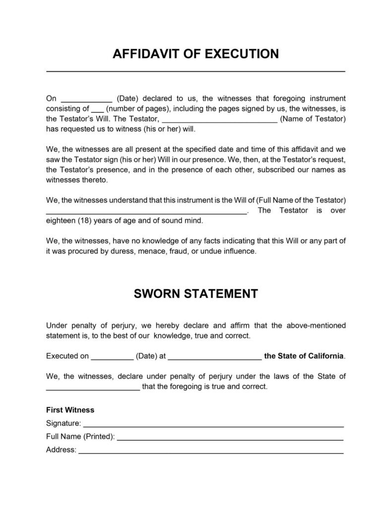 California Affidavit Template