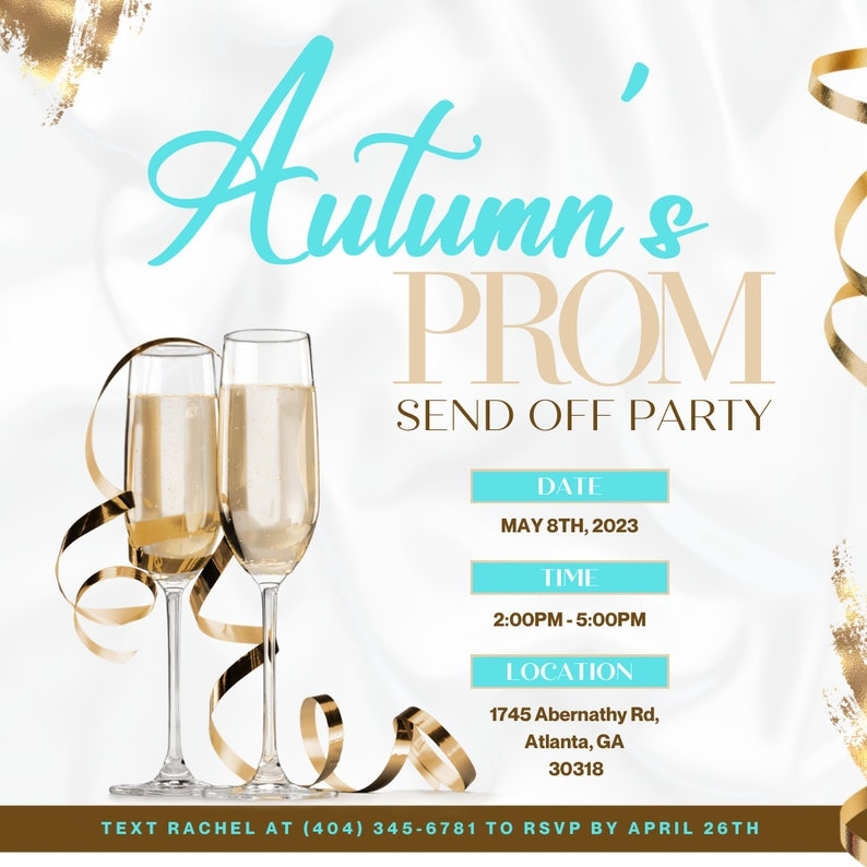 Canva Prom Send Off Invitation Template Editable Champagne Party E 