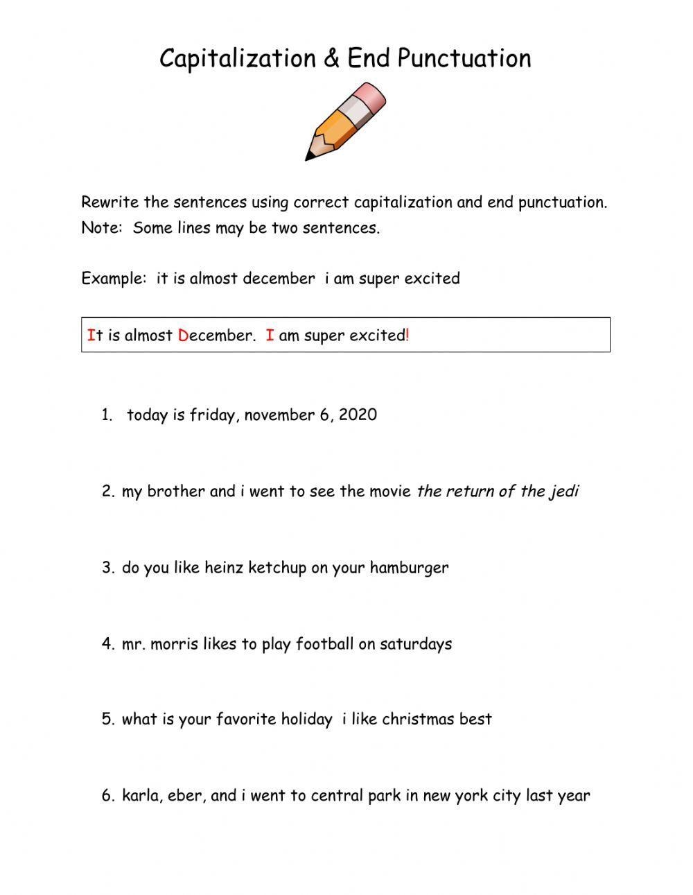 Capitalization End Punctuation Worksheet Live Worksheets 