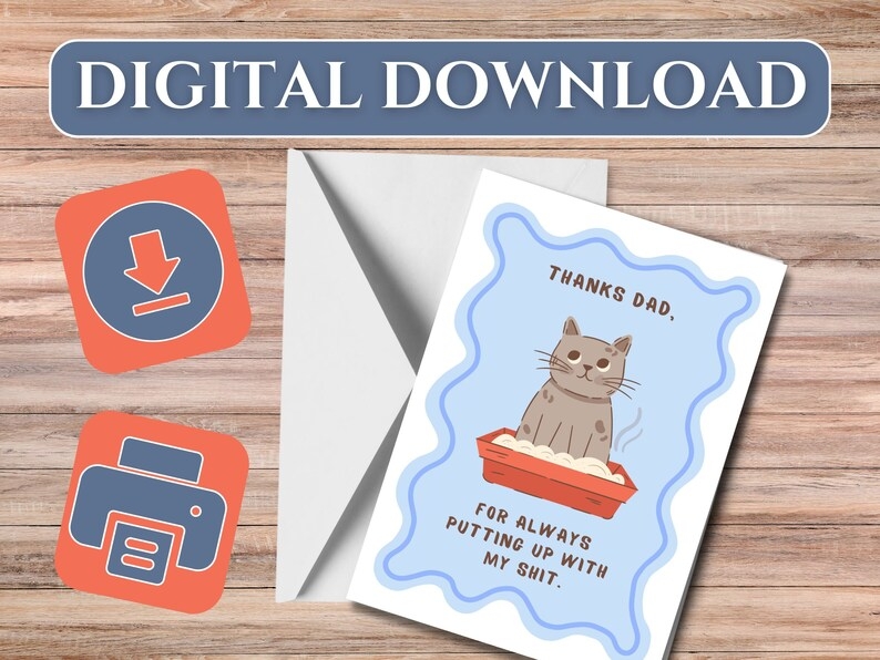 Cat Dad Fathers Day Card Funny Printable Fathers Day Card Funny 