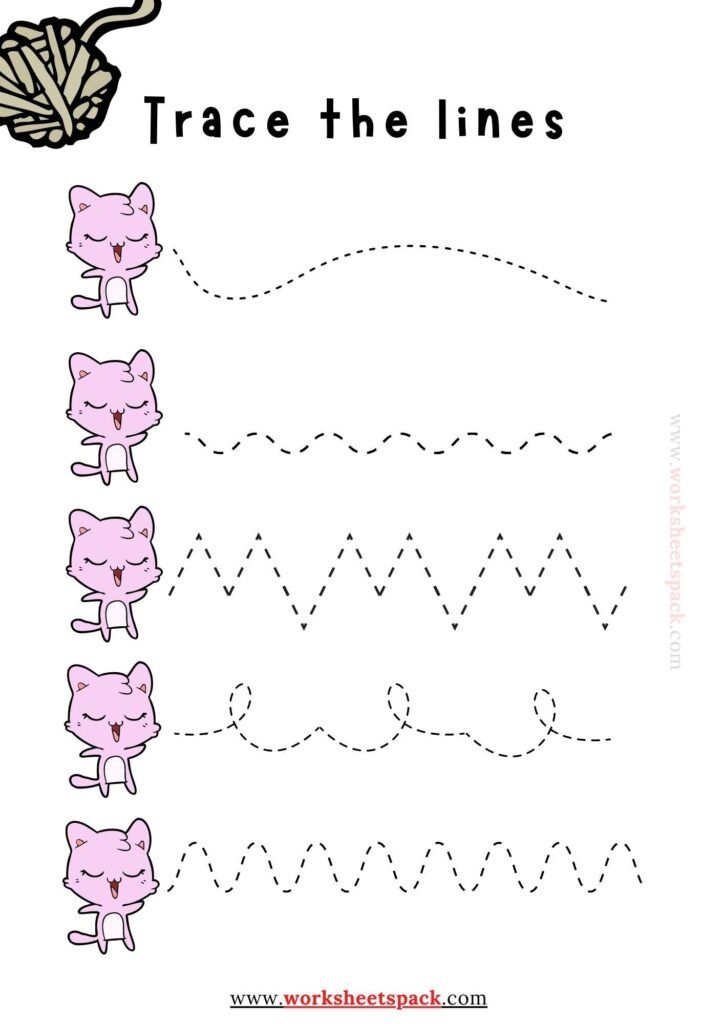 Cat Tracing Lines Printable And Online Worksheets Pack Katzen