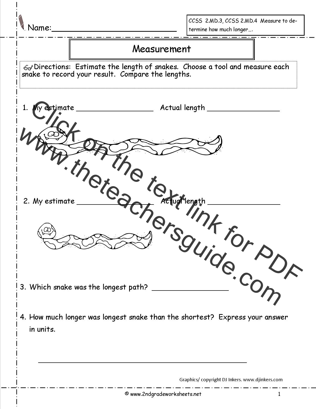 CCSS 2 MD 4 Worksheets Measure And Estimate Worksheets