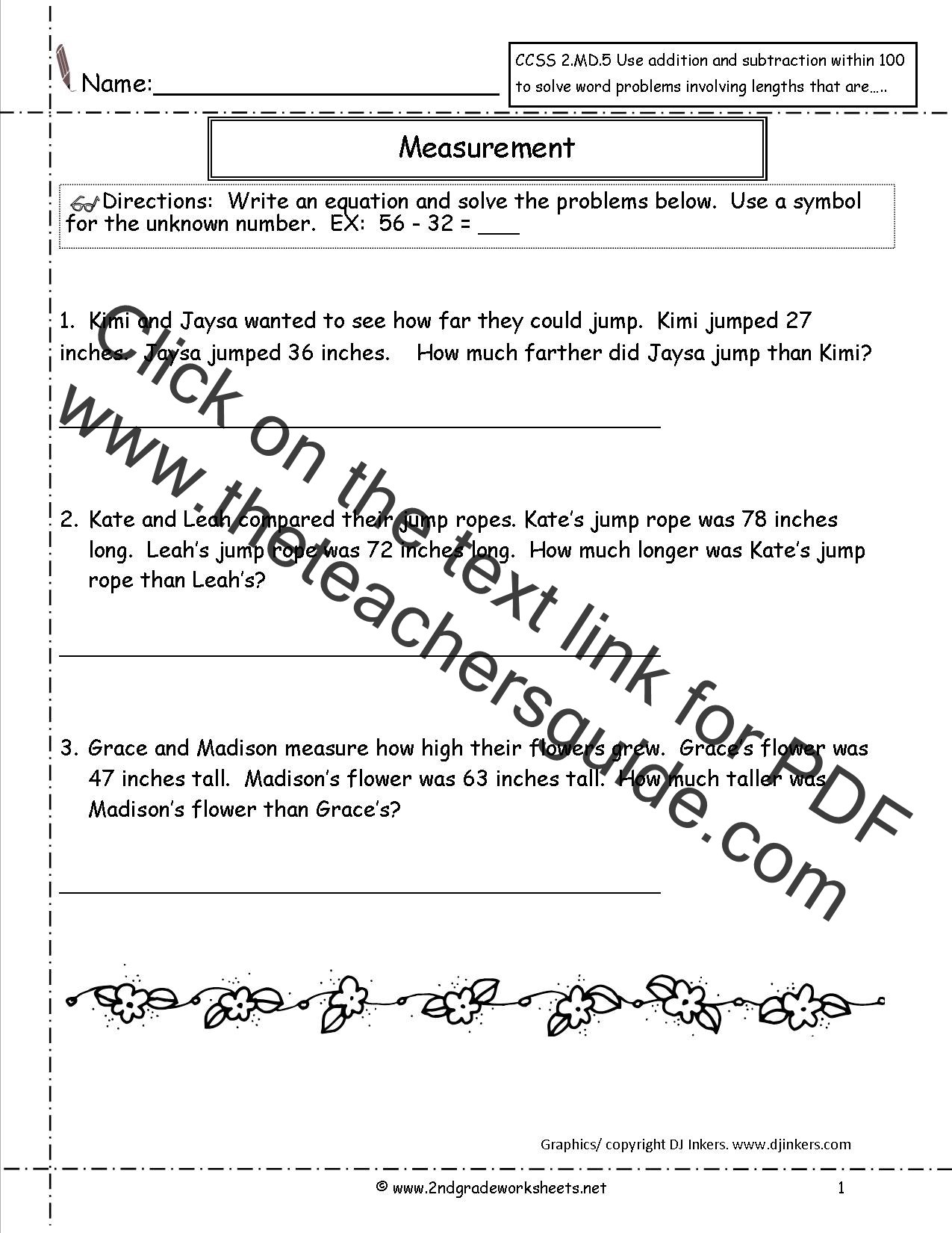 CCSS 2 MD 5 Worksheets Comparing Measurements Worksheets