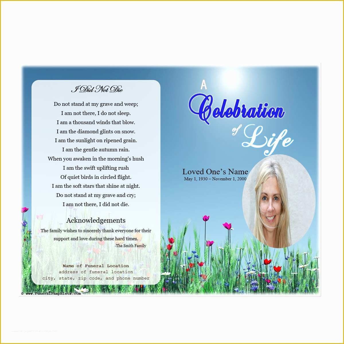 Celebration Of Life Cards Templates Free Of Life Single Fold Memorial 