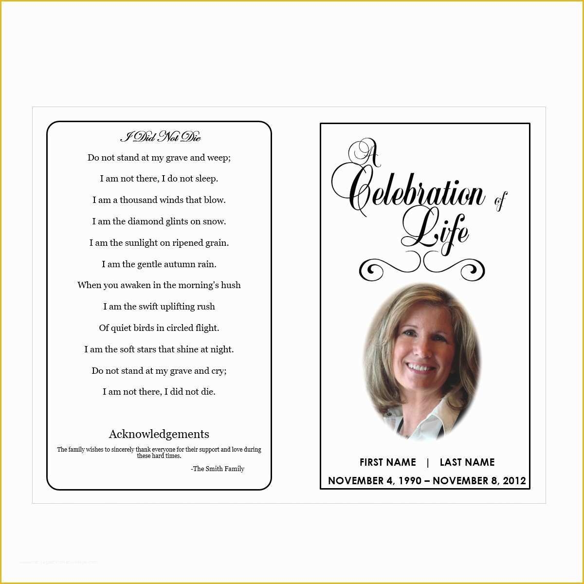 Celebration Of Life Cards Templates Free Of Life Single Fold Memorial 