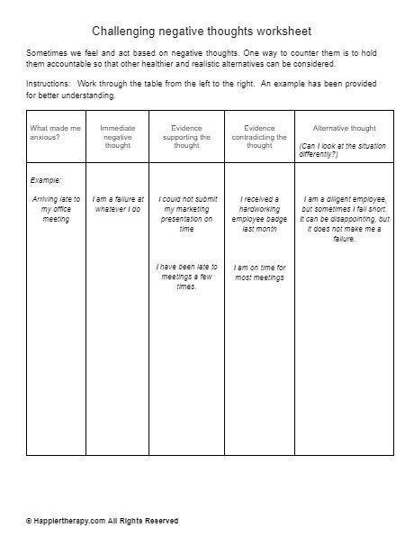 automatic negative thoughts worksheet