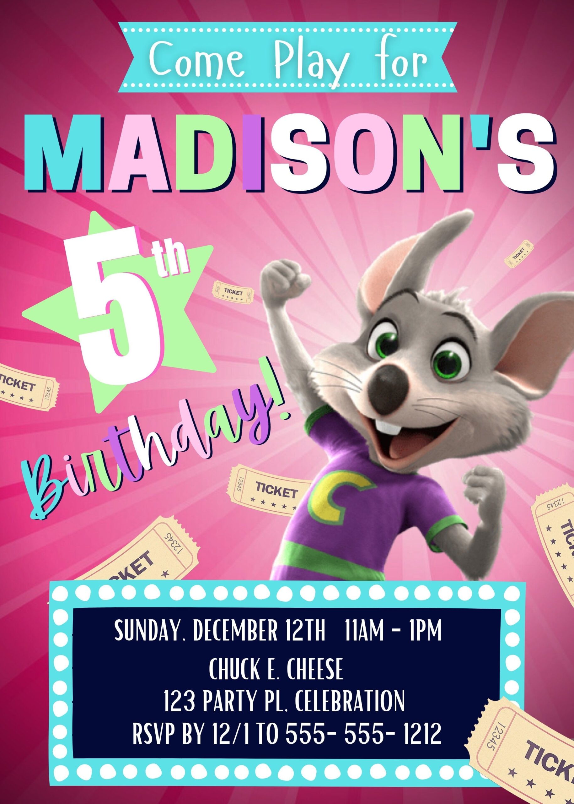 chuck e cheese invitation template free