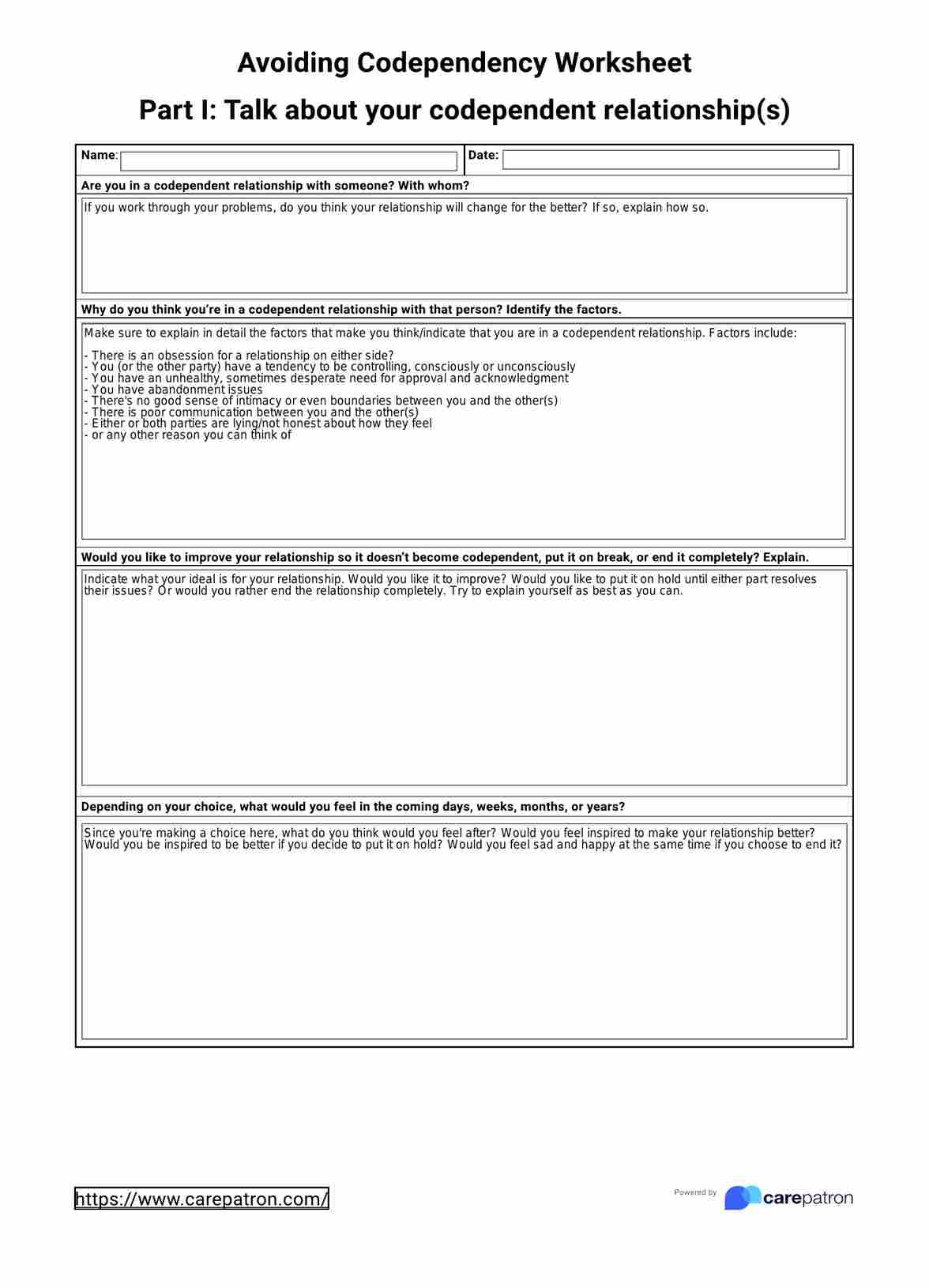 codependency worksheets therapist aid