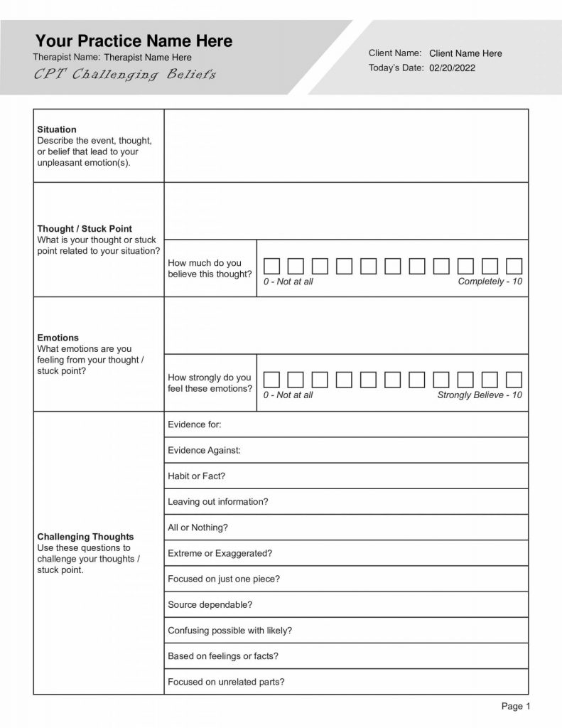 Cognitive Processing Therapy CPT ABC Worksheet PDF TherapyByPro 