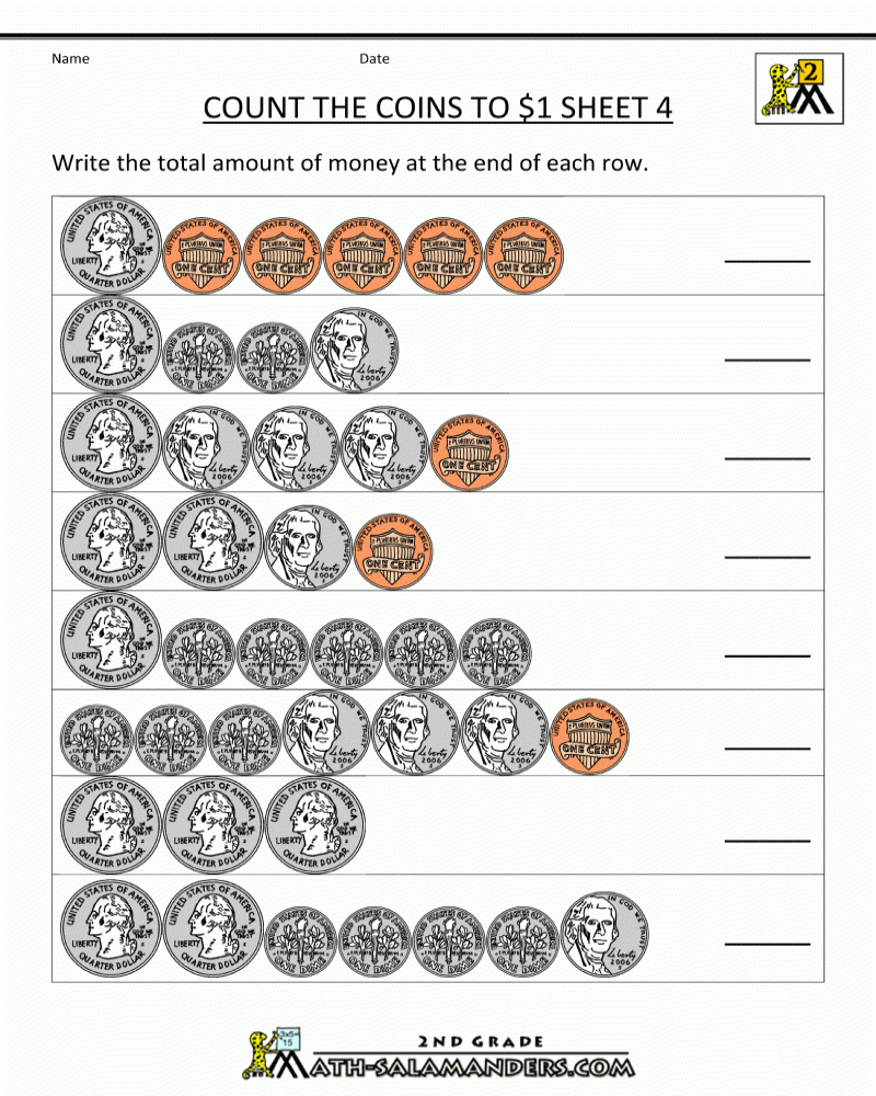 coin math worksheets