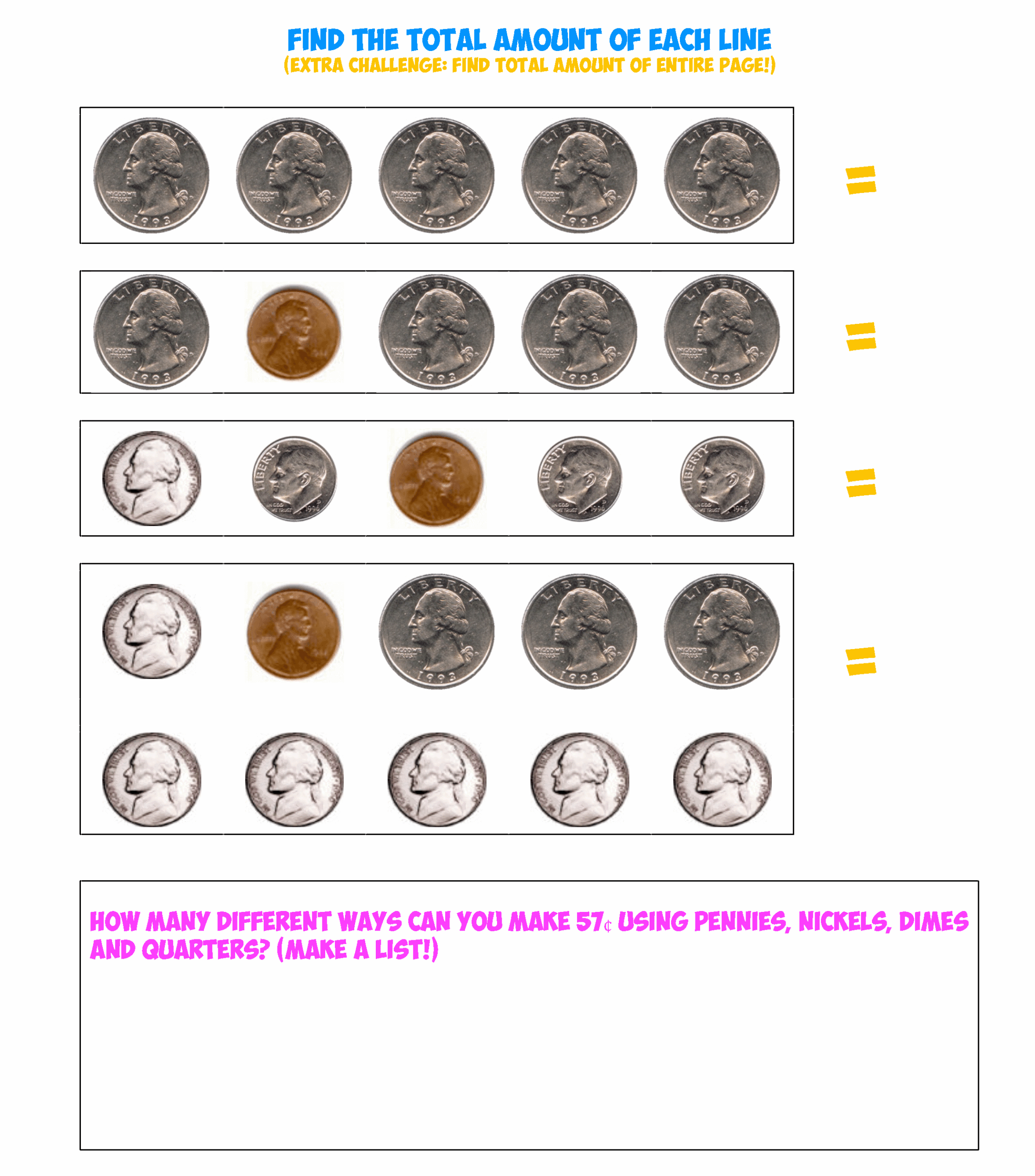 Coin Math Worksheets