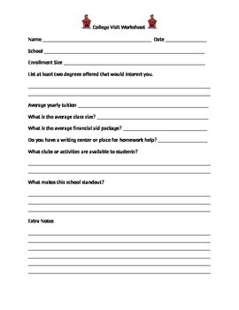 College Visit Worksheet By Business And More Teachers Pay Teachers