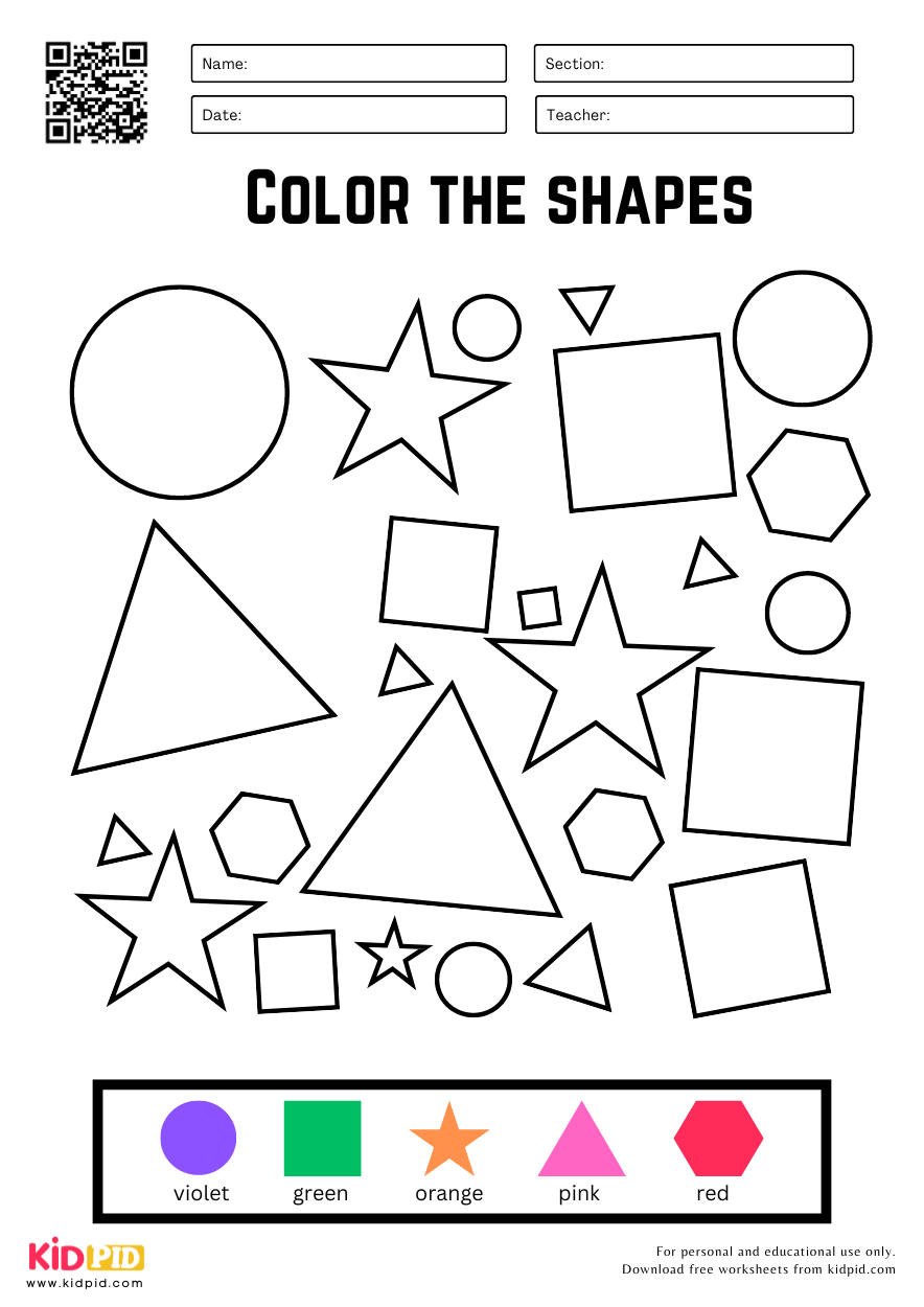 Color The Shapes Worksheet Kidpid