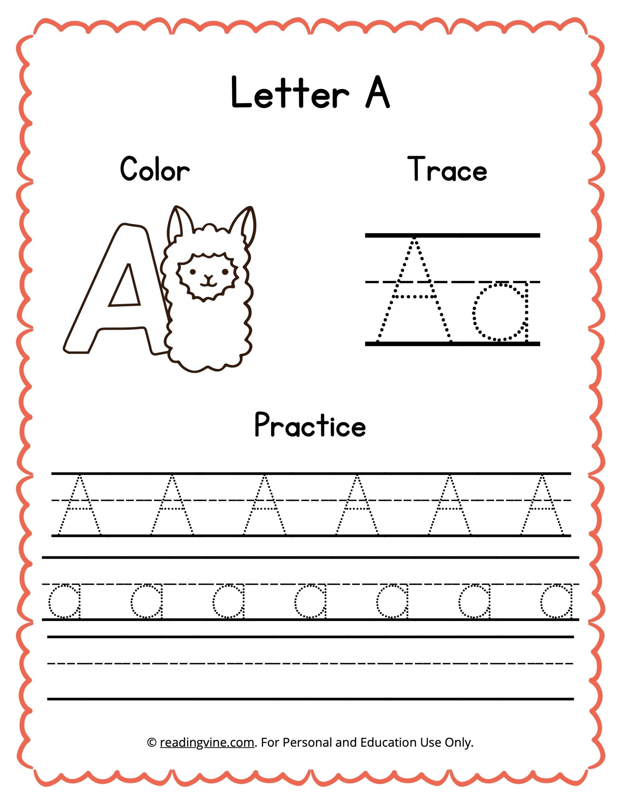 Color Trace And Write The Letter A Worksheet image ReadingVine