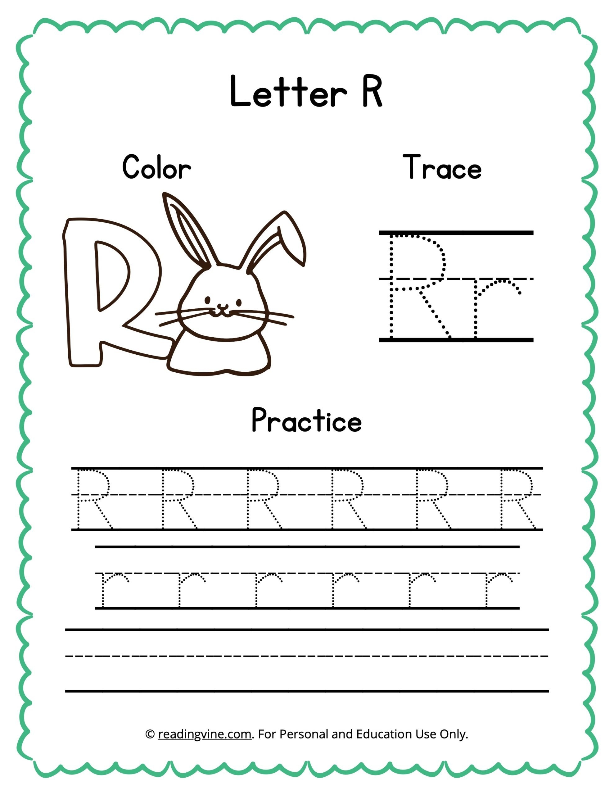 Color Trace And Write The Letter R Worksheet image ReadingVine