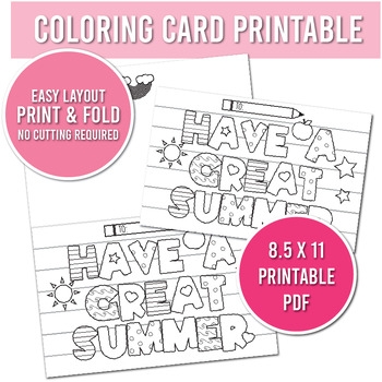 Coloring Card Summer Coloring Card Have A Great Summer Card