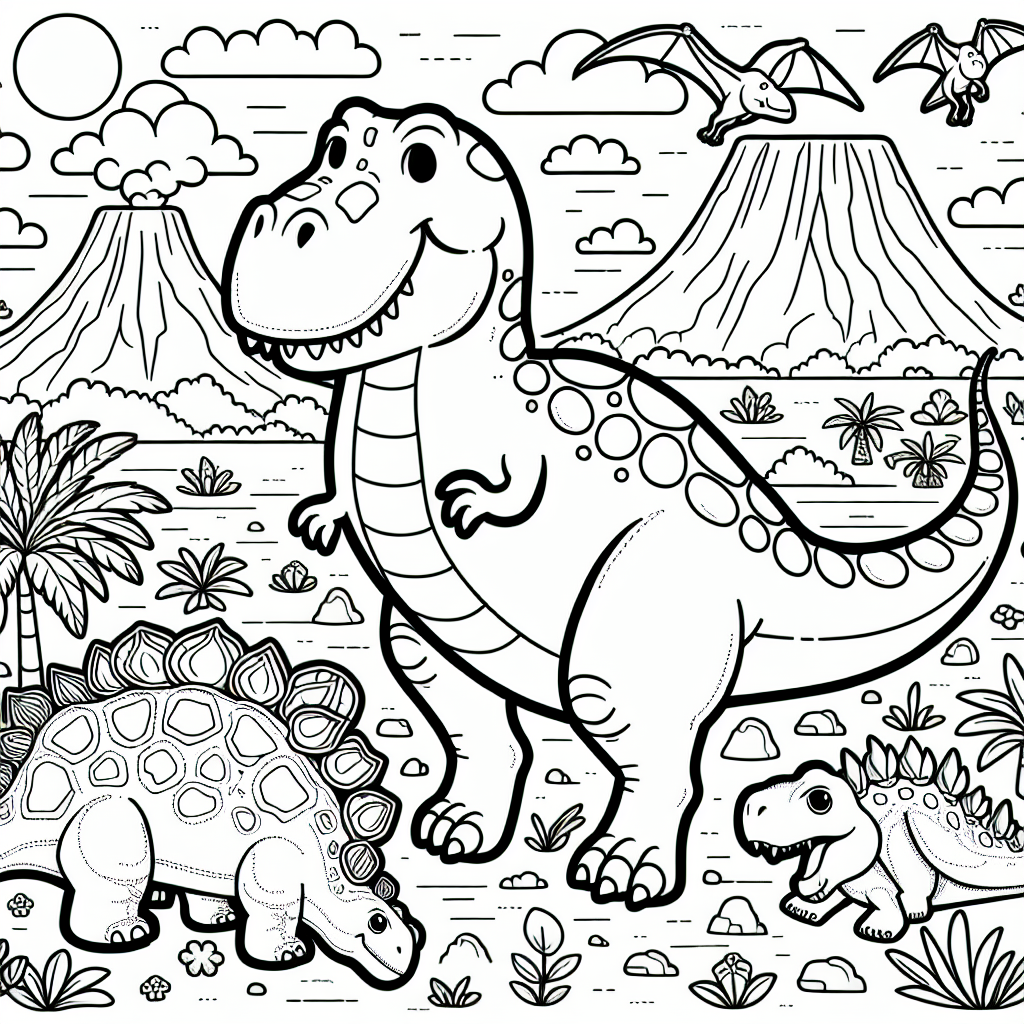 Coloring Page Exciting Dinosaur Color Page For Kids