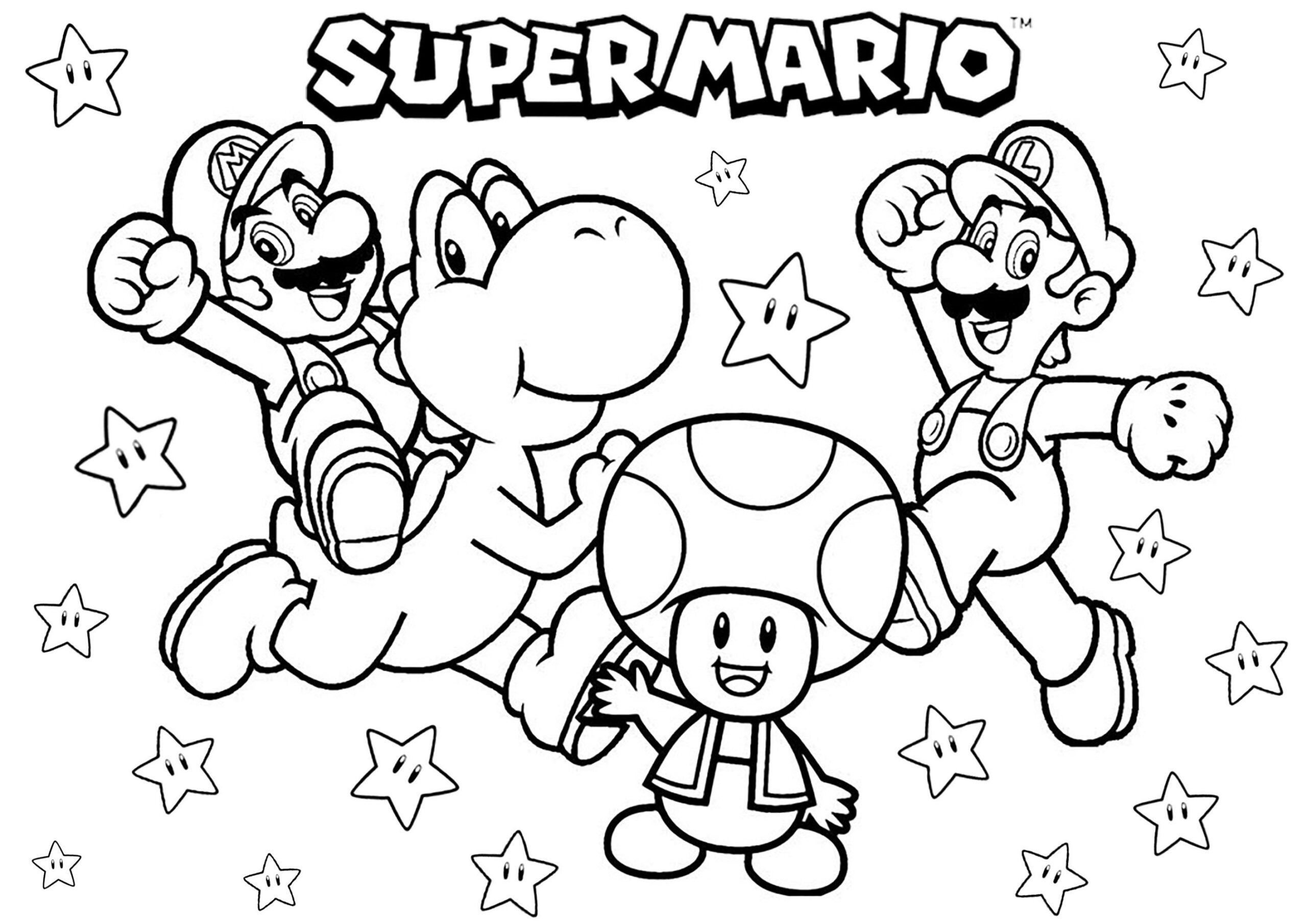 Coloring With The Characters Of Super Mario Bros Free Coloring Page 