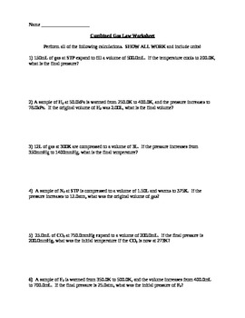 combined gas law worksheet