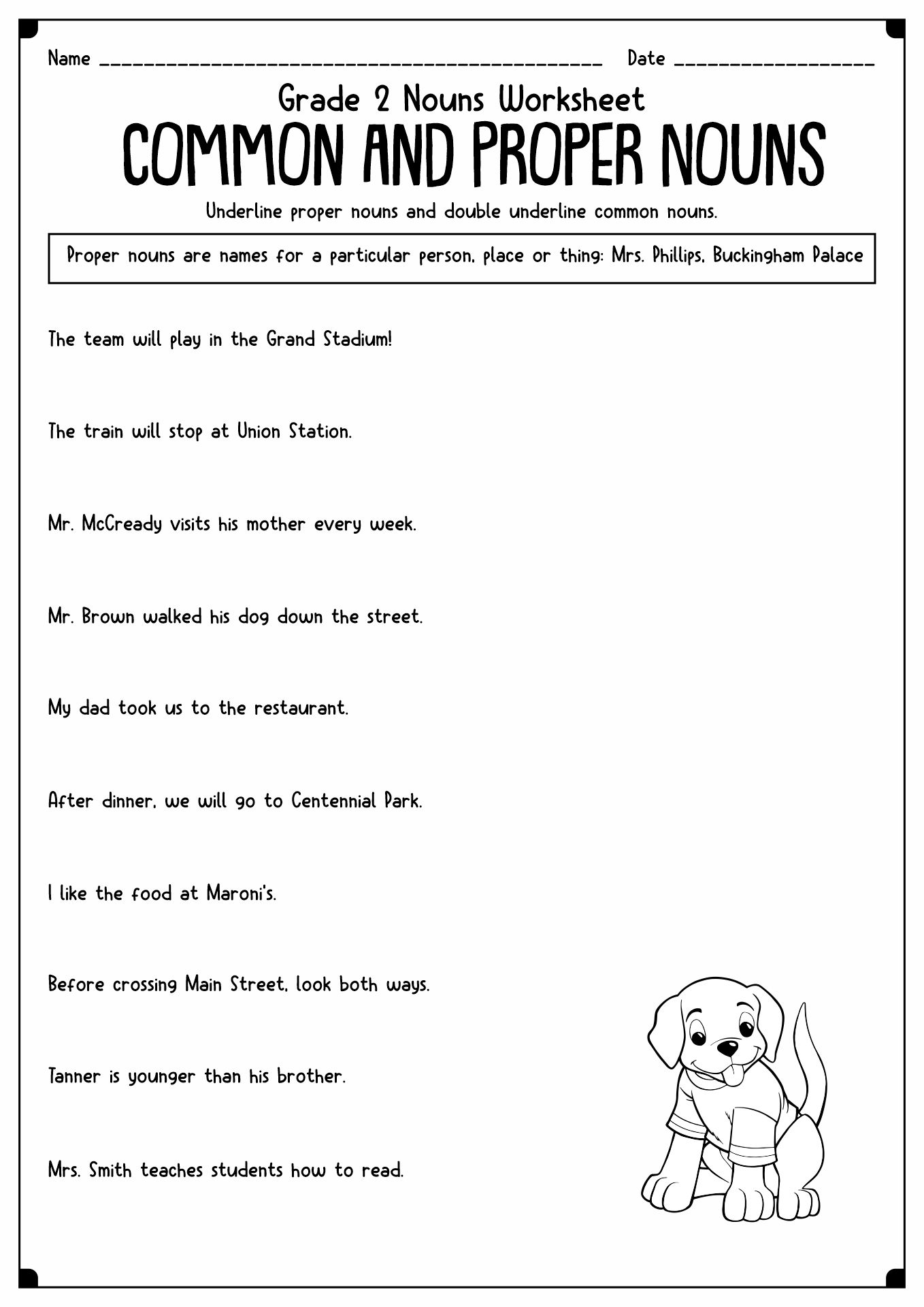 worksheet for common noun and proper noun