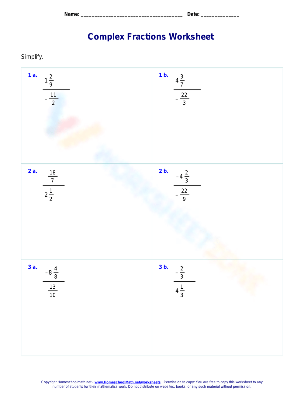 complex fractions worksheet