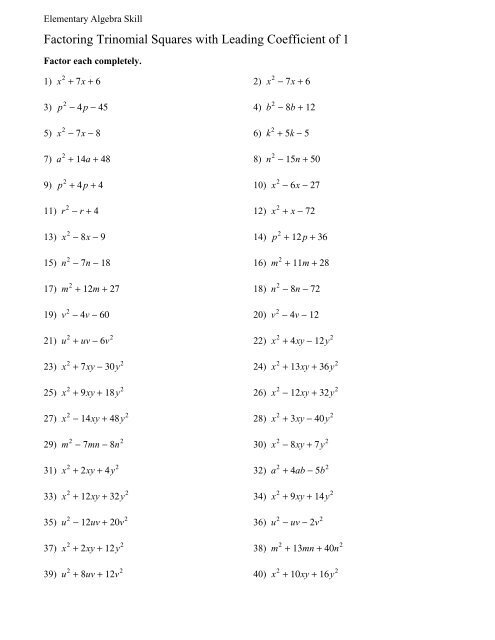 Complex Trinomial Factoring Worksheet FactorWorksheets