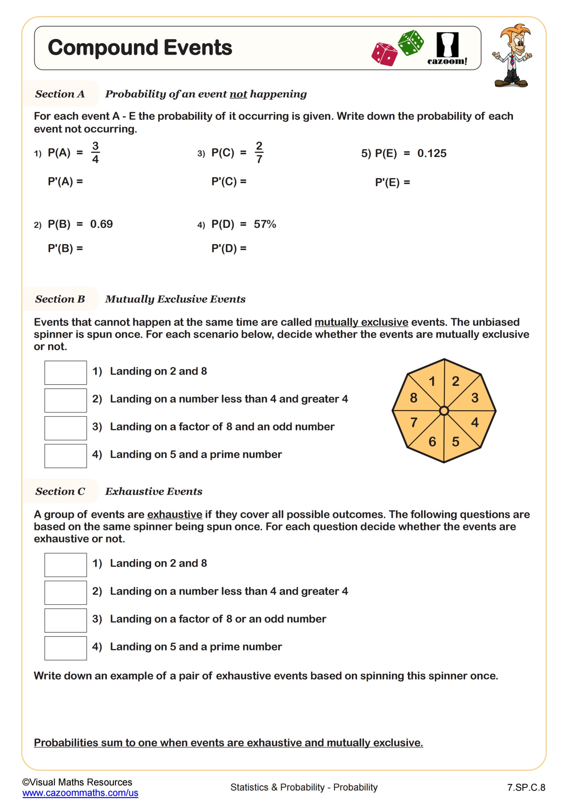 Compound Events Probability Worksheet Worksheets Library