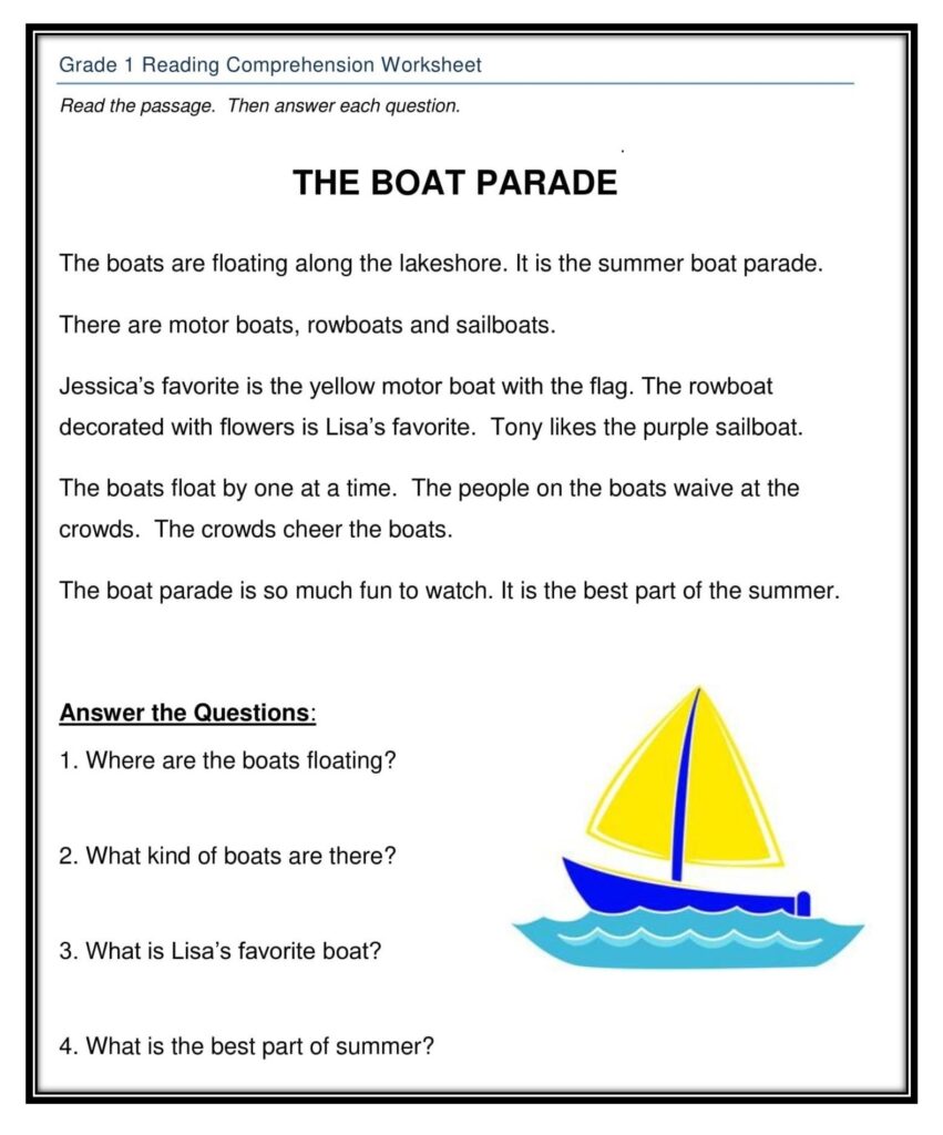 Comprehension Worksheets Grade 1
