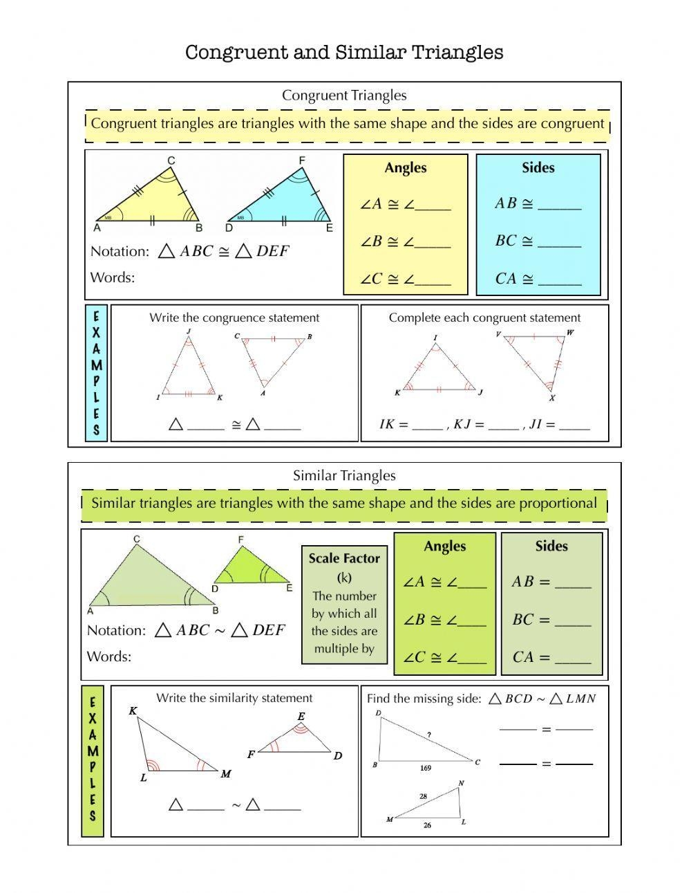 Congruent And Similar Triangles Notes Pwelch Live Worksheets Library