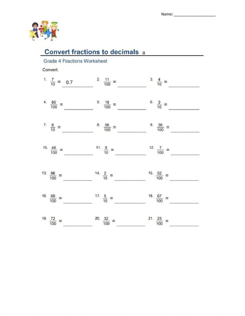 Convert Fractions To Decimals Interactive Worksheet Live Worksheets