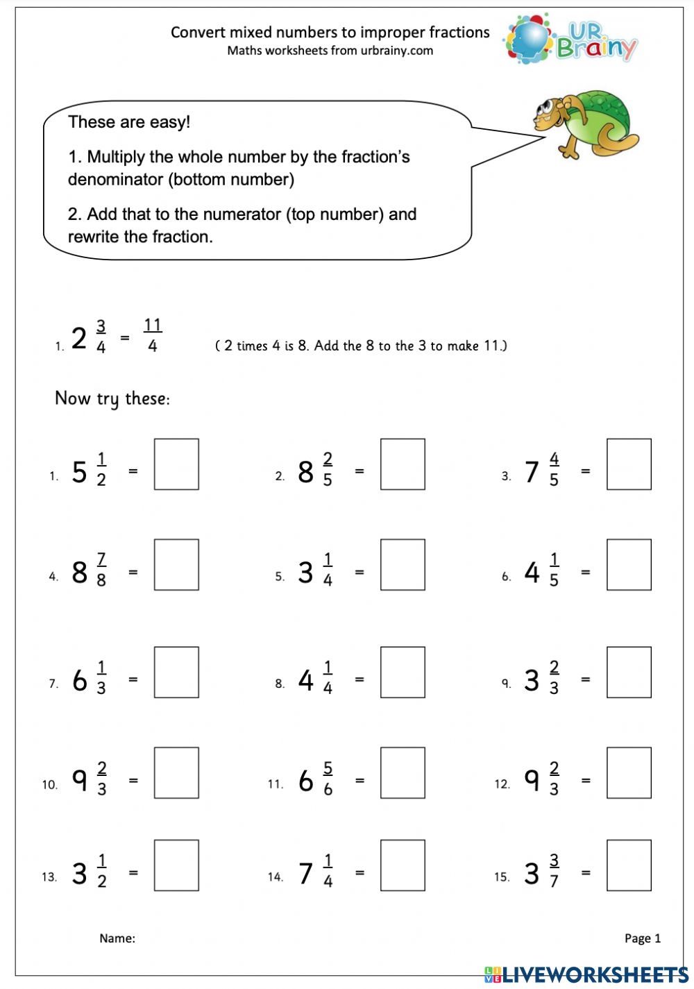 Converting Mixed Numbers To Improper Fraction Worksheet 
