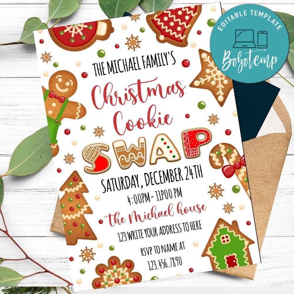 Cookie Swap Invitation Customizable Template DIY Bobotemp