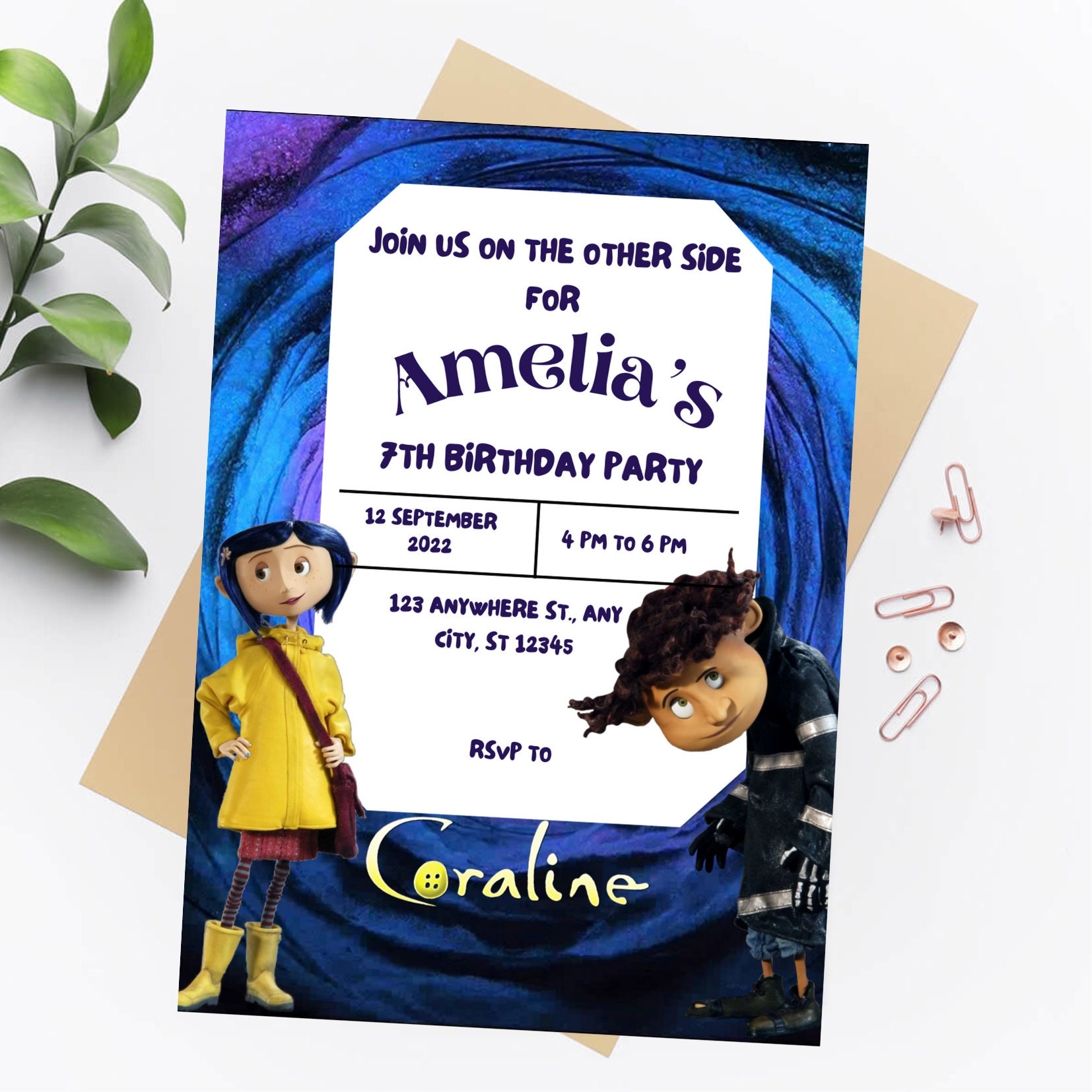 Coraline Birthday Invitation Template Themed Birthday Invite Editable 