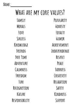 Core Values Worksheet Core Values Clinical Social Work Exam Values