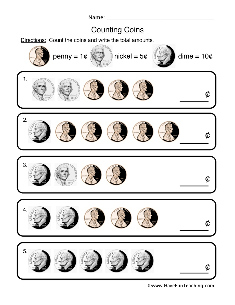 Counting Coins Worksheet By Teach Simple